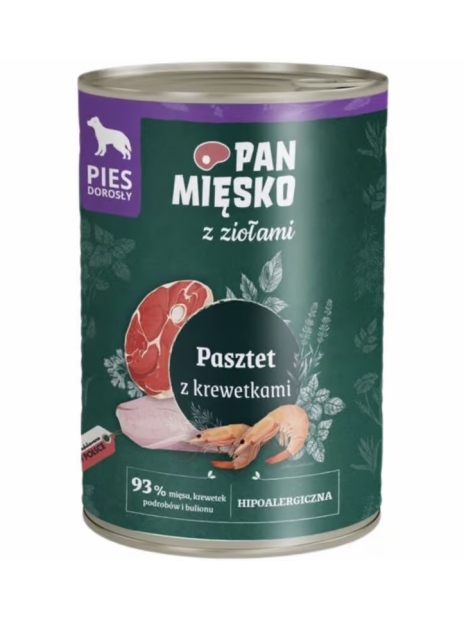 Pan Mięsko z Ziołami Pasztet z Krewetkami 400g – Mokra karma bezzbożowa dla psa