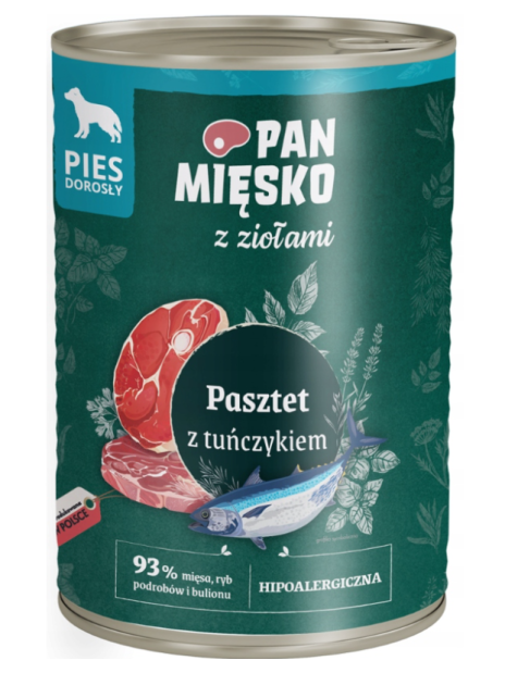 Pan Mięsko z Ziołami – Pasztet z tuńczykiem 400 g | Mokra karma dla psa dorosłego