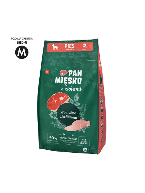 Pan Mięsko z Ziołami – Wołowina z królikiem M 3 kg | Sucha karma dla psa dorosłego