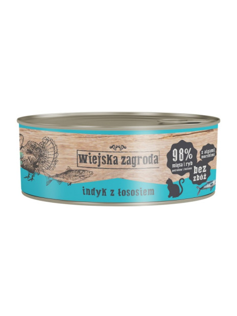 Wiejska Zagroda Indyk z łososiem 85 g | Mokra karma dla kota dorosłego