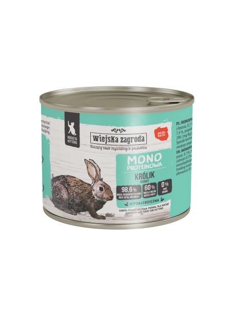 Wiejska Zagroda Królik monoproteinowa 200 g | Mokra karma dla kociąt (Kitten)
