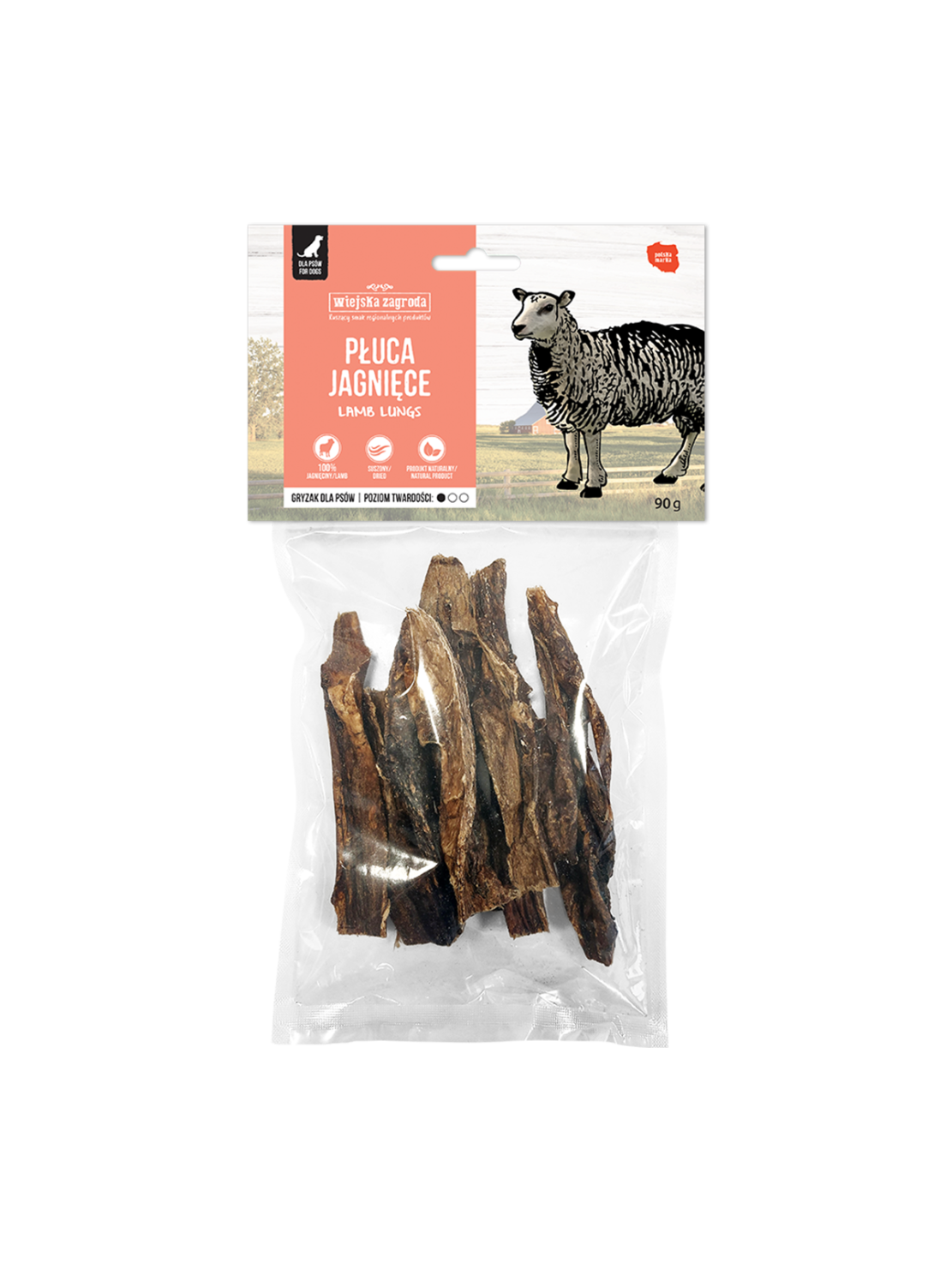 Wiejska Zagroda Naturalny Suszony Gryzak dla Psa Płuca Jagnięce 90g
