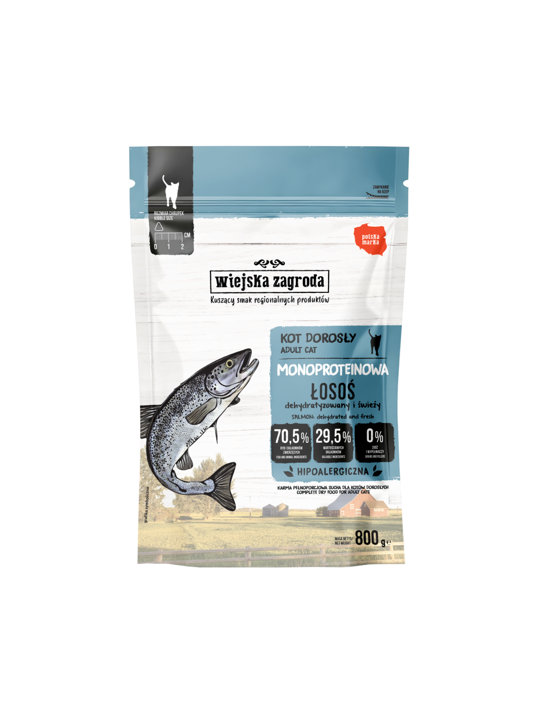 Wiejska Zagroda Monoproteinowa Sucha Karma dla Kota Łosoś 800g