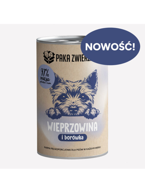 PAKA ZWIERZAKA Wieprzowina z Borówką 400 g | Monobiałkowa karma mokra dla psa