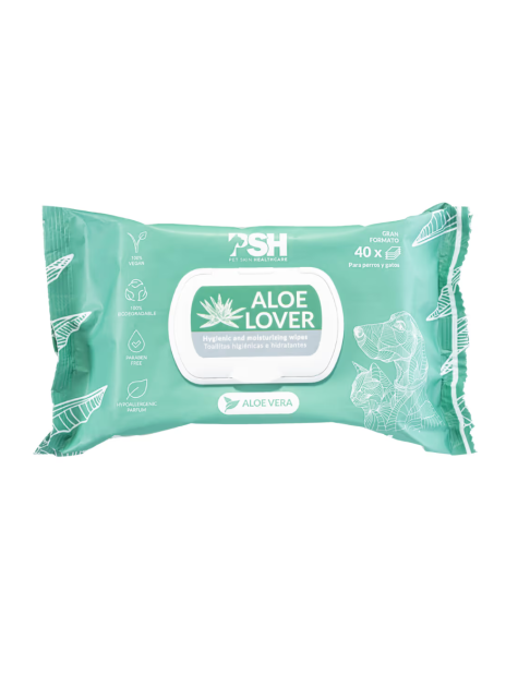PSH Aloe Lover Wipes (40 szt.) – Oczyszczająco-Nawilżające Chusteczki Pielęgnacyjne z Aloesem dla Psa i Kota