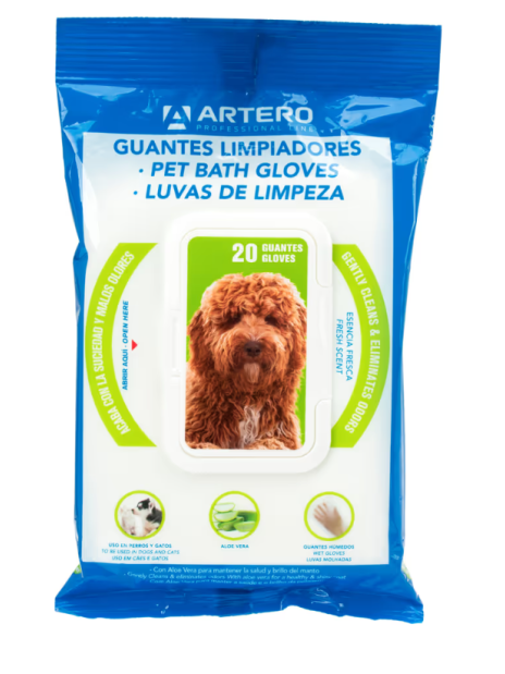 Artero Pet Bath Gloves (20 szt.) – Profesjonalne Rękawice do Czyszczenia Sierści Psów i Kotów (Bez Użycia Wody)