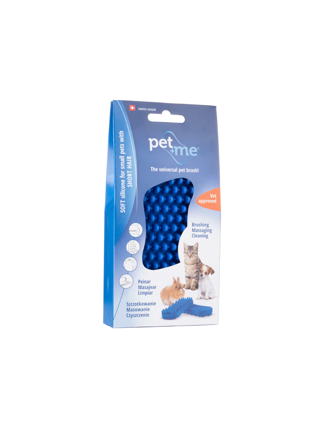 Pet+Me Soft Silicone Brush Blue – Miękka Szczotka Silikonowa dla Małych Psów, Kotów Krótkowłosych i Królików
