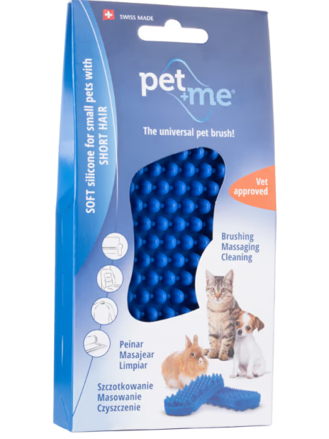 Pet+Me Soft Silicone Brush Blue – Miękka Szczotka Silikonowa dla Małych Psów, Kotów Krótkowłosych i Królików