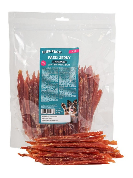 Chrup&Go Przysmak dla psa Paski Jerky z piersią kaczki 500g