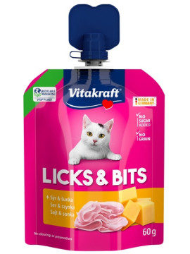 Vitakraft Cat Licks & Bits - Ser i szynka 60g