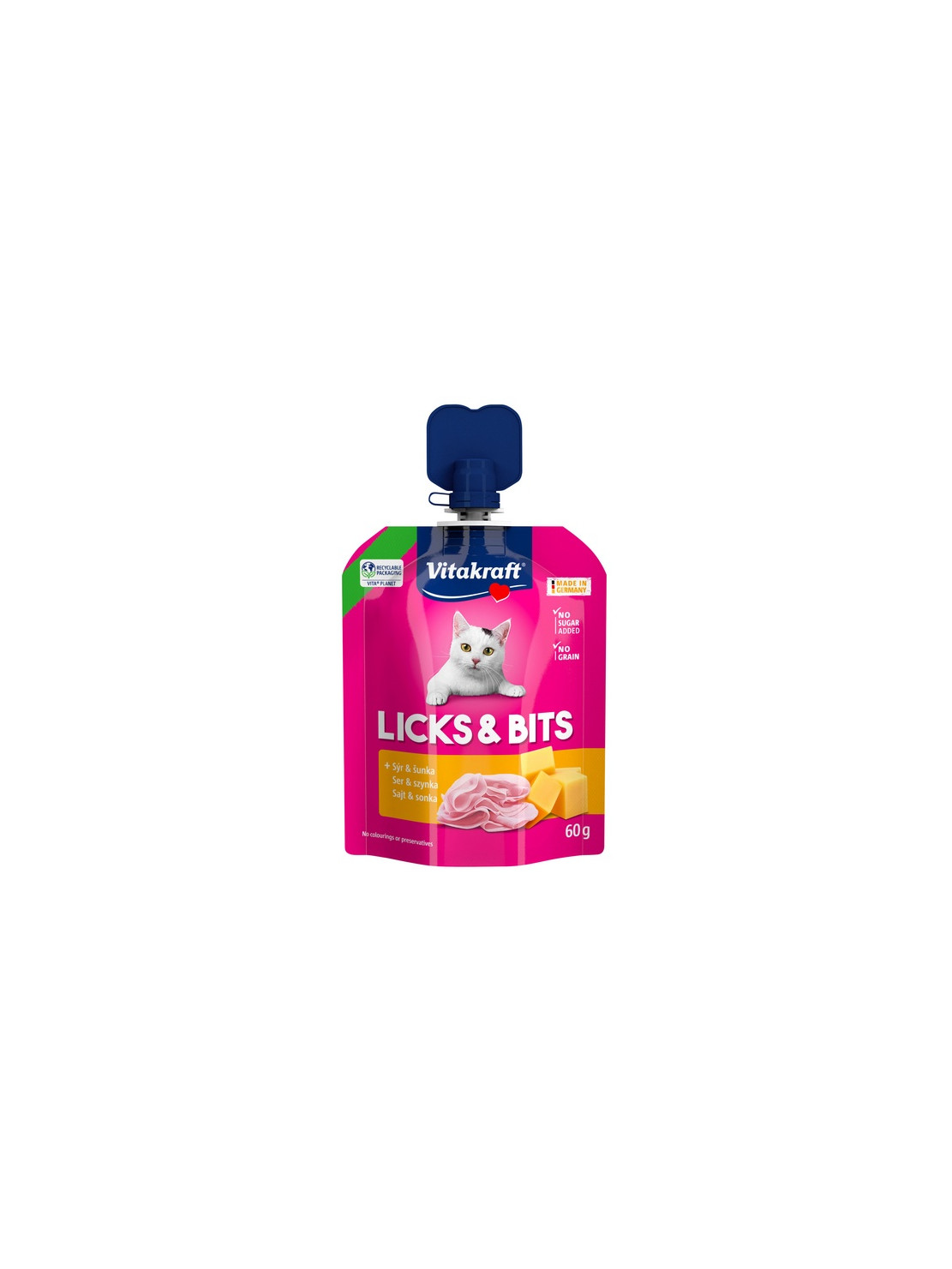 Vitakraft Cat Licks & Bits - Ser i szynka 60g