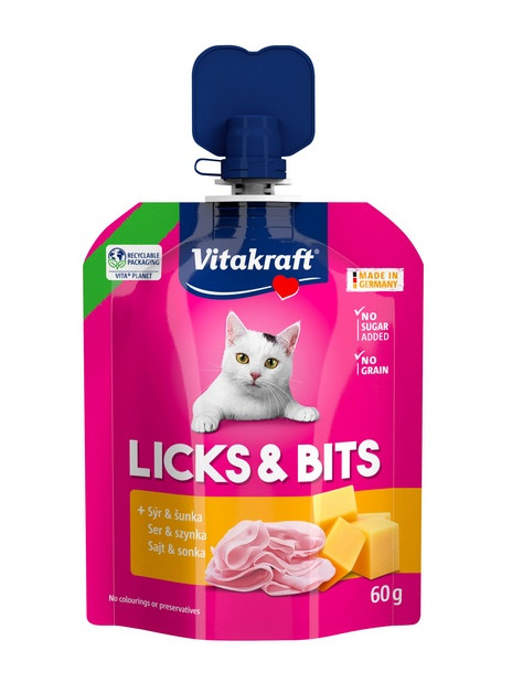Vitakraft Cat Licks & Bits - Ser i szynka 60g