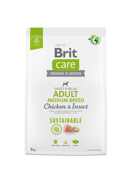 Brit Care Dog Sustainable Adult Medium Breed Chicken & Insect 3 kg – Ekologiczna sucha karma z kurczakiem i owadami