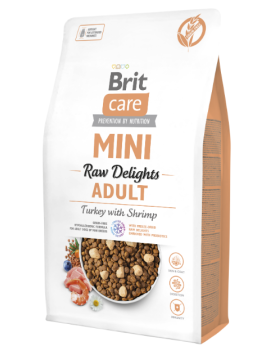 Brit Care Mini Grain-Free Raw Delights Turkey & Shrimp 2 kg – Bezzbożowa karma z indykiem, krewetkami i liofilizowanym mięsem
