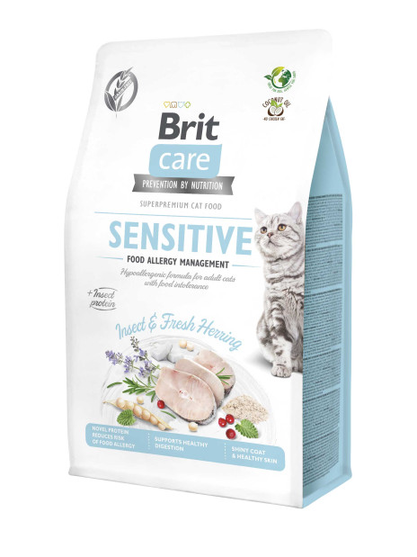 Brit Care Cat Grain-Free Sensitive Insect & Fresh Herring 400g – Bezzbożowa sucha karma z owadami i świeżym śledziem dla kotów