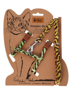 Dingo Komplet dla kota - Smycz i szelki Leopard