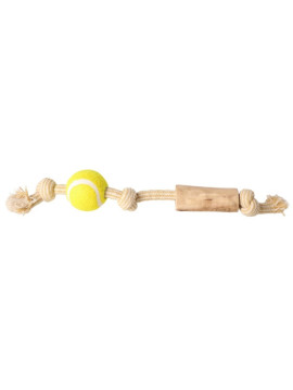 Dingo Psia-Kawka Gryzak z drewna kawowego sznur z piłką tenisową 33cm