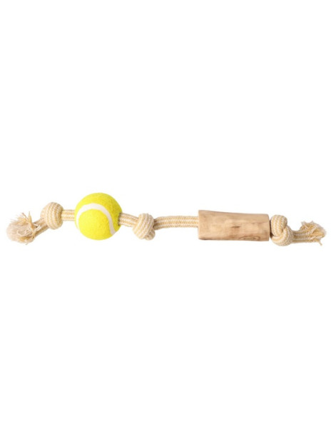 Dingo Psia-Kawka Gryzak z drewna kawowego sznur z piłką tenisową 33cm