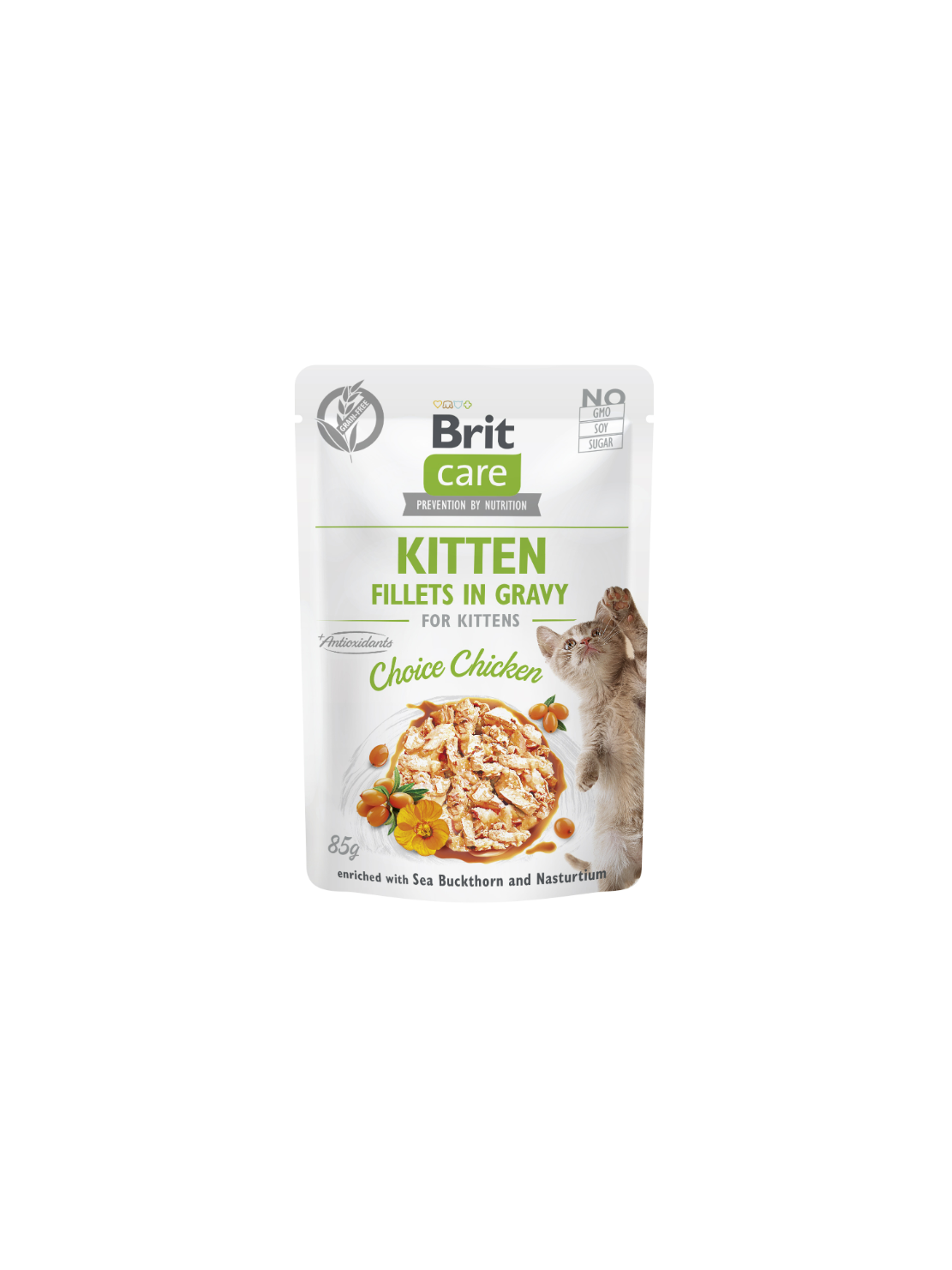 Brit Care Cat Fillets in Gravy Kitten Choice Chicken 85 g – Bezzbożowa mokra karma w sosie z filetami z kurczaka dla kociąt