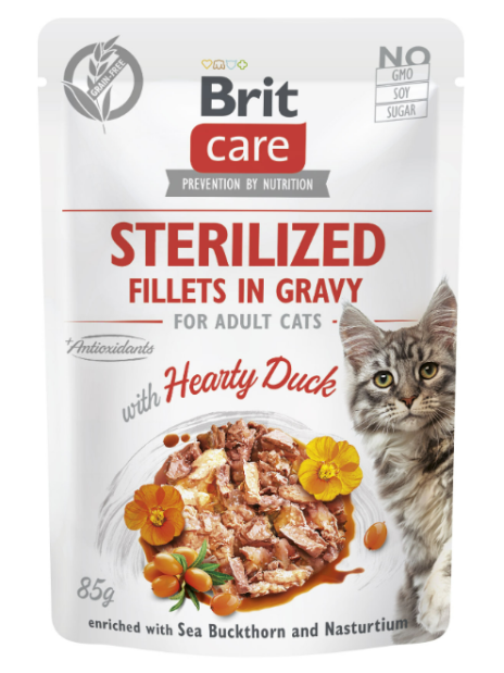 Brit Care Cat Fillets in Gravy Sterilized Hearty Duck 85 g – Bezzbożowa mokra karma w sosie z filetami z kaczki dla kotów