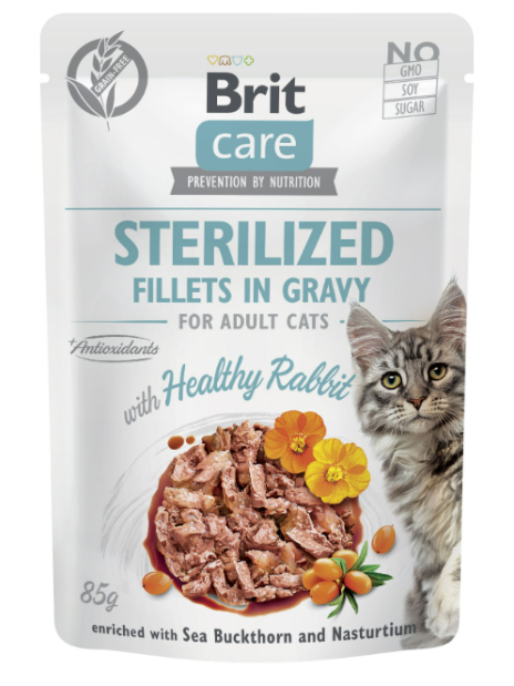 Brit Care Cat Fillets in Gravy Sterilized Savory Rabbit 85 g – Bezzbożowa mokra karma w sosie z filetami z królika dla kotów