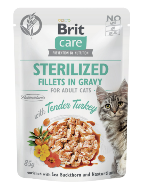 Brit Care Cat Fillets in Gravy Sterilized Tender Turkey 85 g – Bezzbożowa mokra karma w sosie z filetami z indyka dla kotów