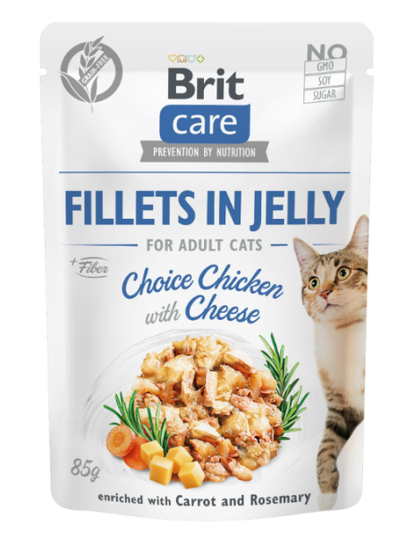 Brit Care Cat Fillets in Jelly Choice Chicken with Cheese 85 g – Bezzbożowa mokra karma w galaretce