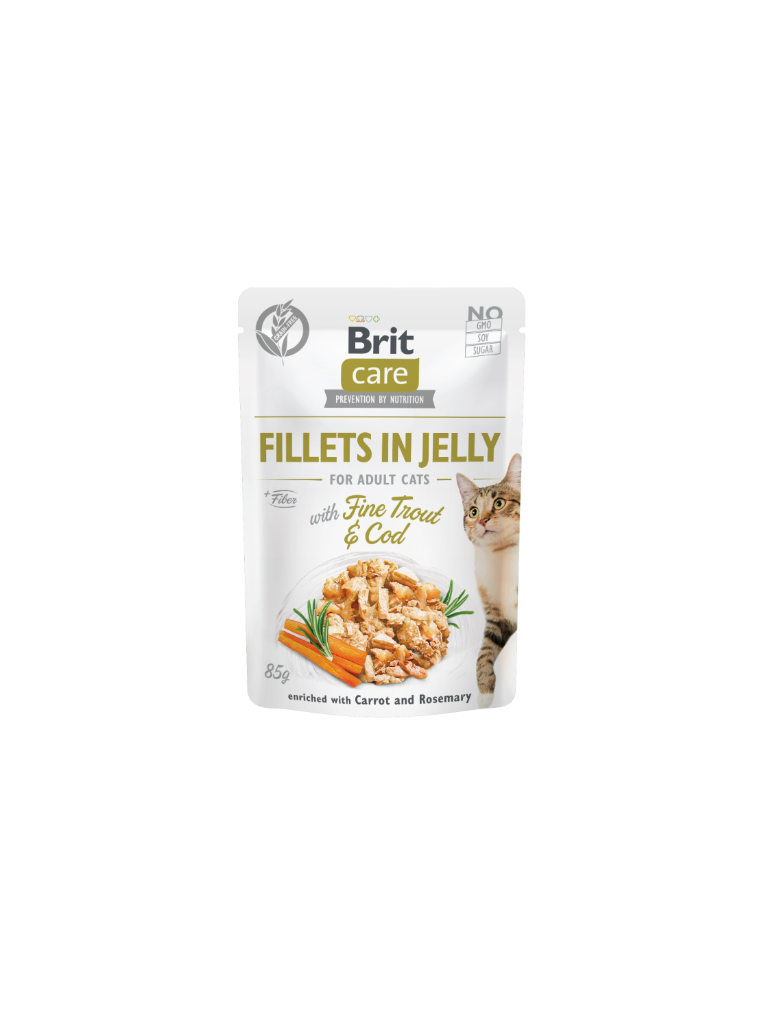 Brit Care Cat Fillets in Jelly Fine Trout & Cod 85 g – Bezzbożowa mokra karma w galaretce z filetami