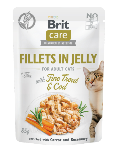 Brit Care Cat Fillets in Jelly Fine Trout & Cod 85 g – Bezzbożowa mokra karma w galaretce z filetami
