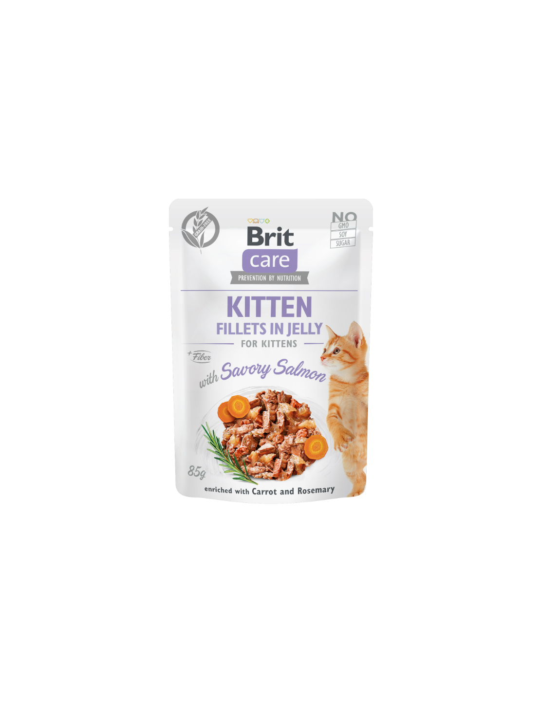 Brit Care Cat Fillets in Jelly Kitten Savory Salmon 85 g – Bezzbożowa mokra karma w galaretce z filetami z łososia dla kociąt