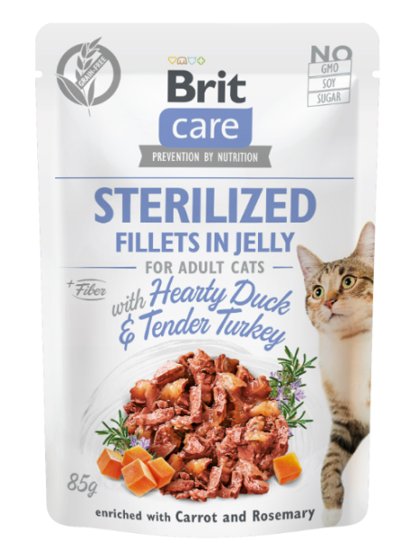 Brit Care Cat Fillets in Jelly Sterilized Duck & Turkey 85 g – Bezzbożowa mokra karma w galaretce z filetami