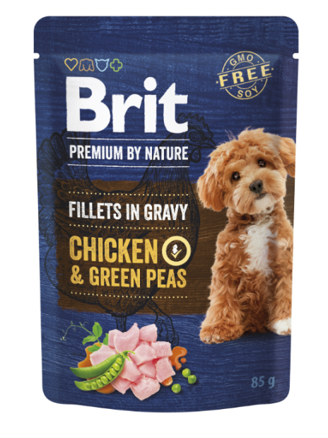 Brit Care Dog Fillets in Gravy Chicken with Green Peas 85 g – Bezzbożowa mokra karma w sosie z filetami z kurczaka