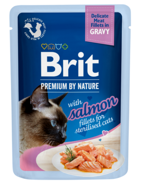 Brit Care Cat Fillets in Gravy Sterilized Savory Salmon 85 g – Bezzbożowa mokra karma w sosie z filetami z łososia dla kotów