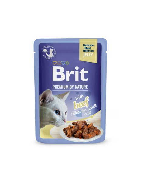 Brit Care Cat Fillets in Jelly Savory Beef 85 g – Bezzbożowa mokra karma w galaretce z filetami z wołowiny dla kotów