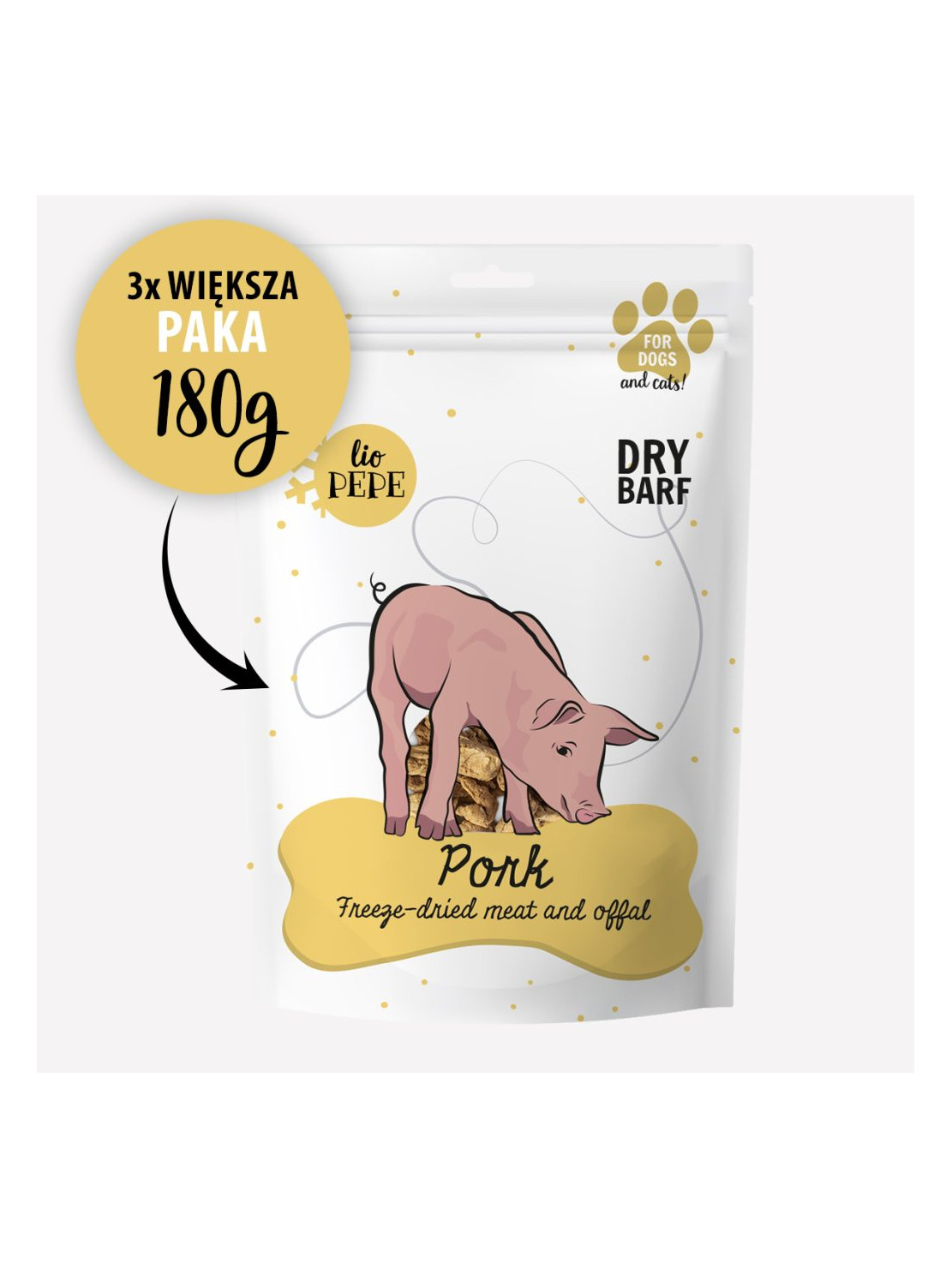 Pepe Liofilizowana Polędwiczka Wieprzowa XL (Pork) 180 g – Naturalny, monobiałkowy przysmak liofilizowany dla psów i kotów