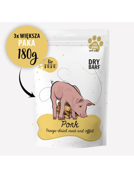 Pepe Liofilizowana Polędwiczka Wieprzowa XL (Pork) 180 g – Naturalny, monobiałkowy przysmak liofilizowany dla psów i kotów