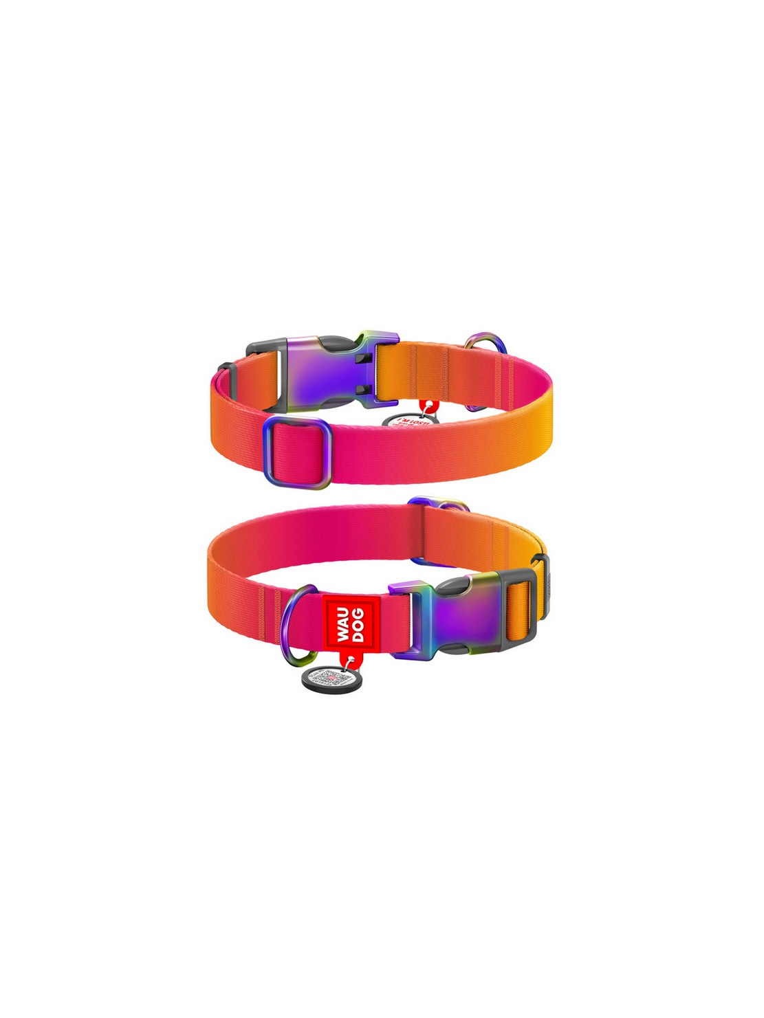 Collar WauDog Recycled Obroża nylonowa z QR-paszportem, gradient L 25mm/33-49cm pomarańczowy