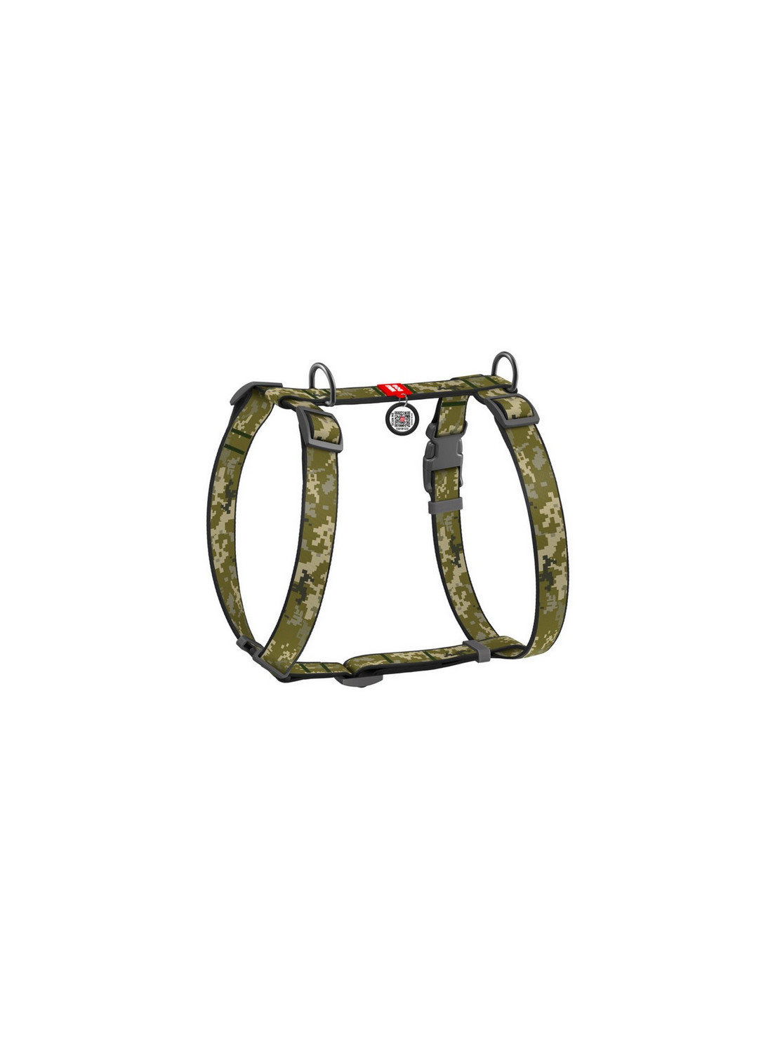Collar WauDog Nylon Szelki nylonowe anatomiczne w kształcie litery H, z QR-paszportem, plastikowy fastex, wzór MILITARY, rozmiar