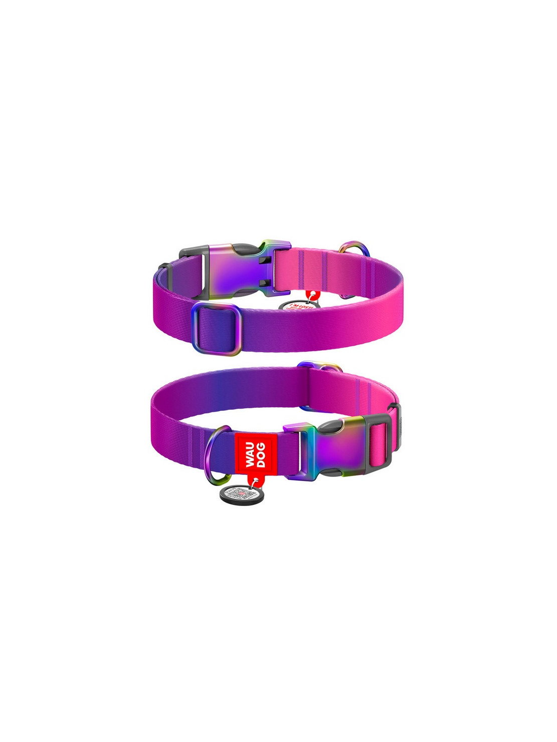Collar WauDog Recycled Obroża nylonowa z QR-paszportem, gradient M 20mm/28-40cm fioletowy
