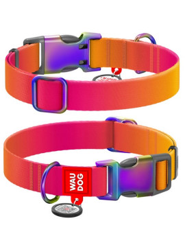 Collar WauDog Recycled Obroża nylonowa z QR-paszportem, gradient M 20mm x 28-40cm pomarańczowy