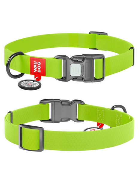 Collar Waterproof Obroża wodoodporna z QR-paszportem, plastikowy fastex, L 25mm/33-49cm jasnozielona