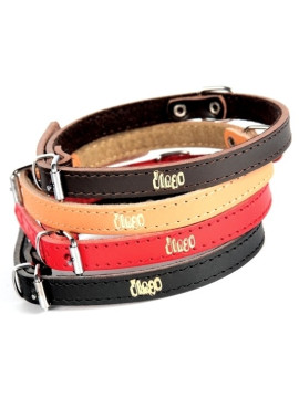 Dingo Obroża skórzana podszyta filcem 1,0x33cm czerwona