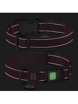 Collar WauDog Nylon Mono Obroża nylonowa odblaskowa z QR-paszportem, plastikowy fastex, L 25mm/33-49cm niebieska