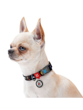 Collar WauDog Nylon Obroża nylonowa z QR-paszportem, plastikowy fastex, wzór NASA, 25mm/37-58cm
