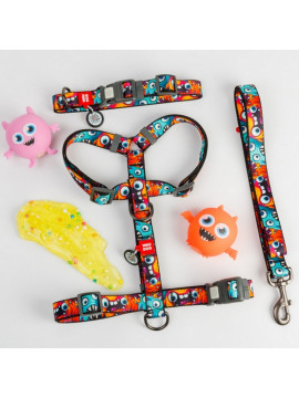 Collar WauDog Nylon Obroża nylonowa z QR-paszportem, plastikowy fastex, wzór ZĘBATE POTWORY, L 25mm/33-49cm