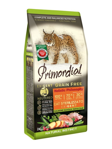 Primordial Cat Grain Free Neutered Exigent Salmon & Quail 2kg
