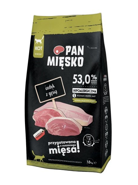 Pan Mięsko Karma sucha dla kota - indyk i gęś chrupki S 1,6kg
