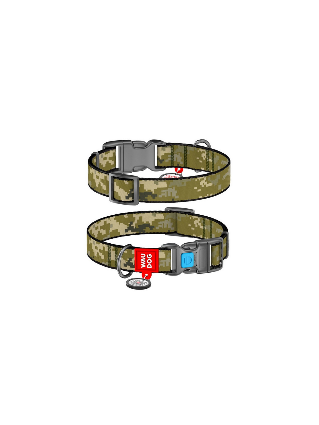 Collar WauDog Nylon Obroża nylonowa z QR-paszportem, plastikowy fastex, wzór MILITARY, L 25mm/33-49cm