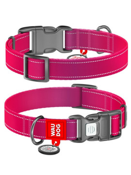Collar WauDog Nylon Mono Obroża nylonowa odblaskowa z QR-paszportem, plastikowy fastex, S 15mm/25-35cm różowa