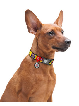 Collar WauDog Nylon Obroża nylonowa z QR-paszportem, plastikowy fastex, wzór FUTRZANE POTWORY, S 15mm/25-35cm